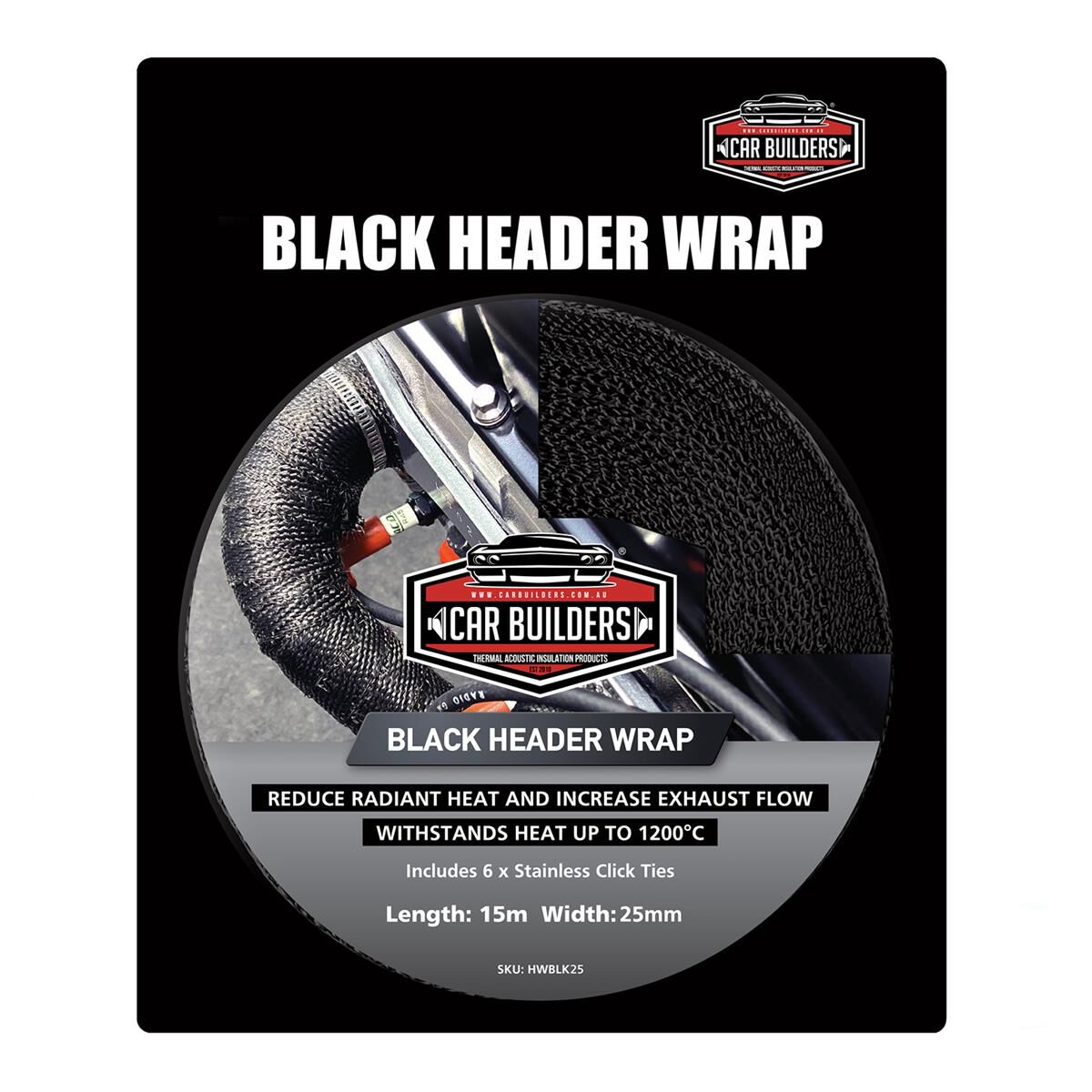 PREMIUM BLACK TI EXHAUST HEADER WRAP 25MM, , scaau_hi-res