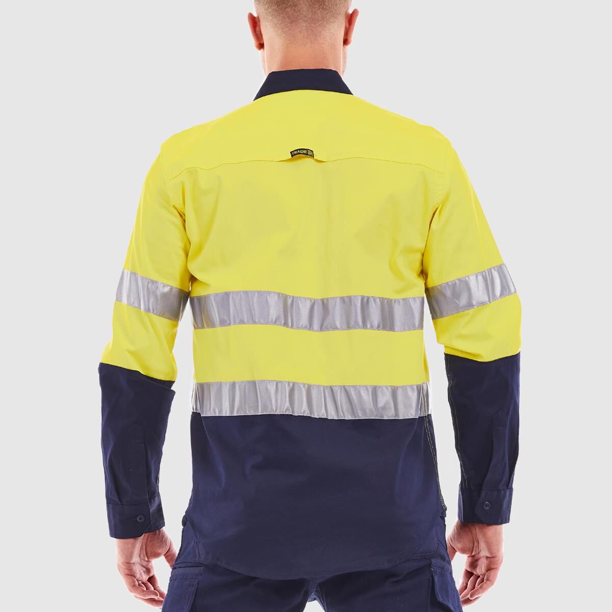 TRADIE LONG SLEEVE REFLECTIVE SHIRT HI VIS YELLOW/NAVY L, , scaau_hi-res