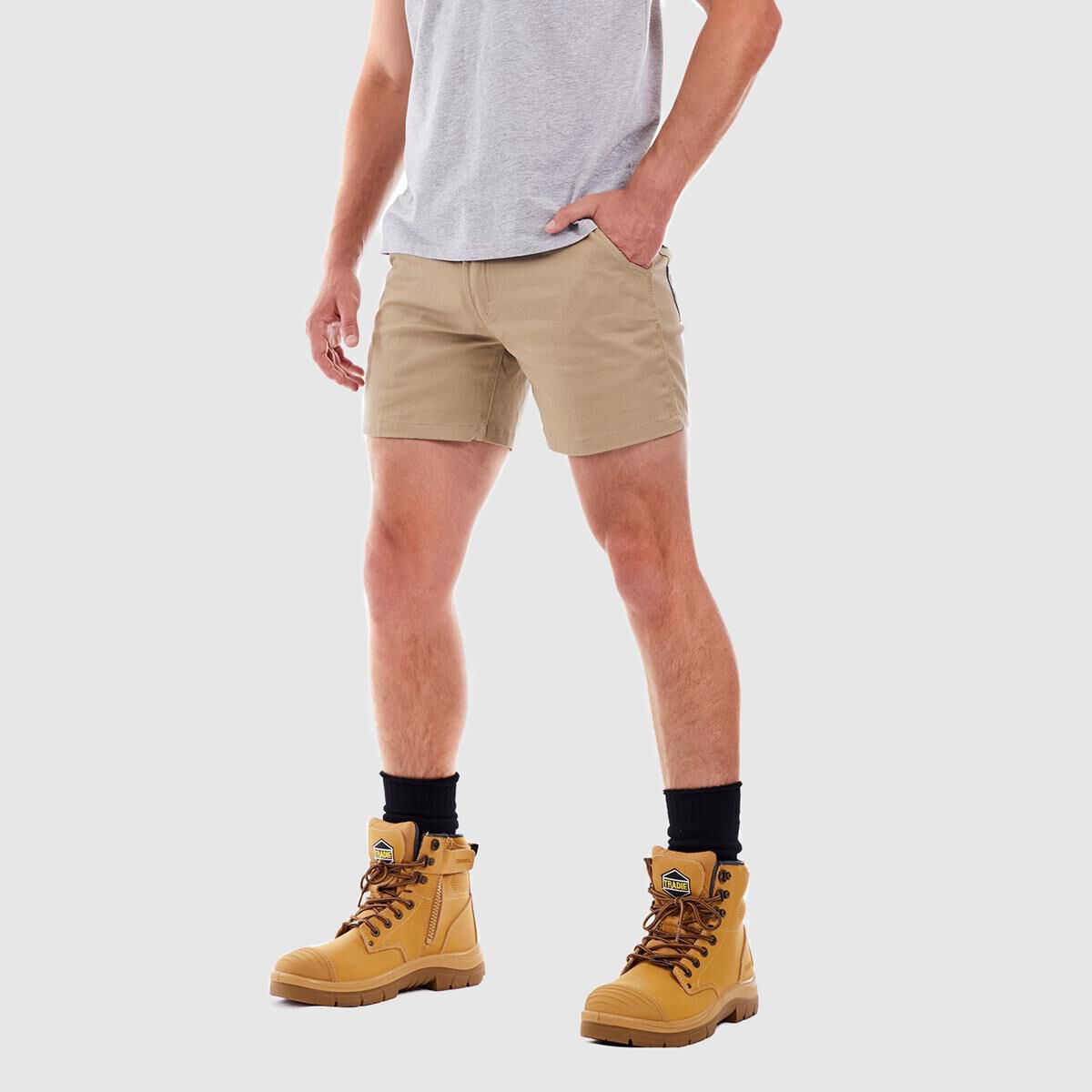 TRADIE FLEX CONTRAST SHORT LENGTH SHORT KHAKI 92, , scaau_hi-res