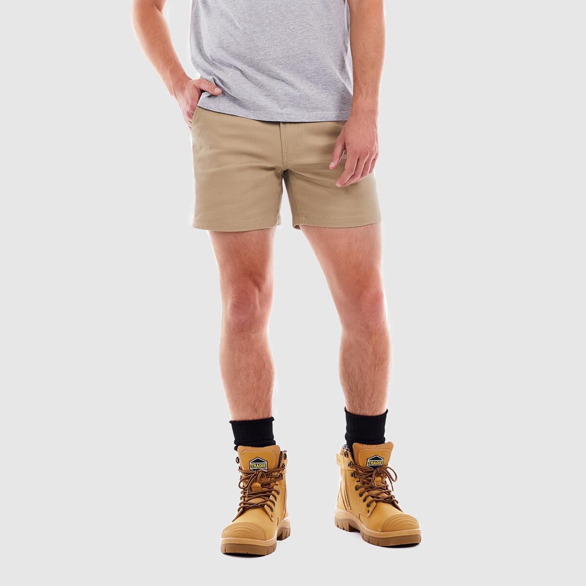 TRADIE FLEX CONTRAST SHORT LENGTH SHORT KHAKI 92, , scaau_hi-res