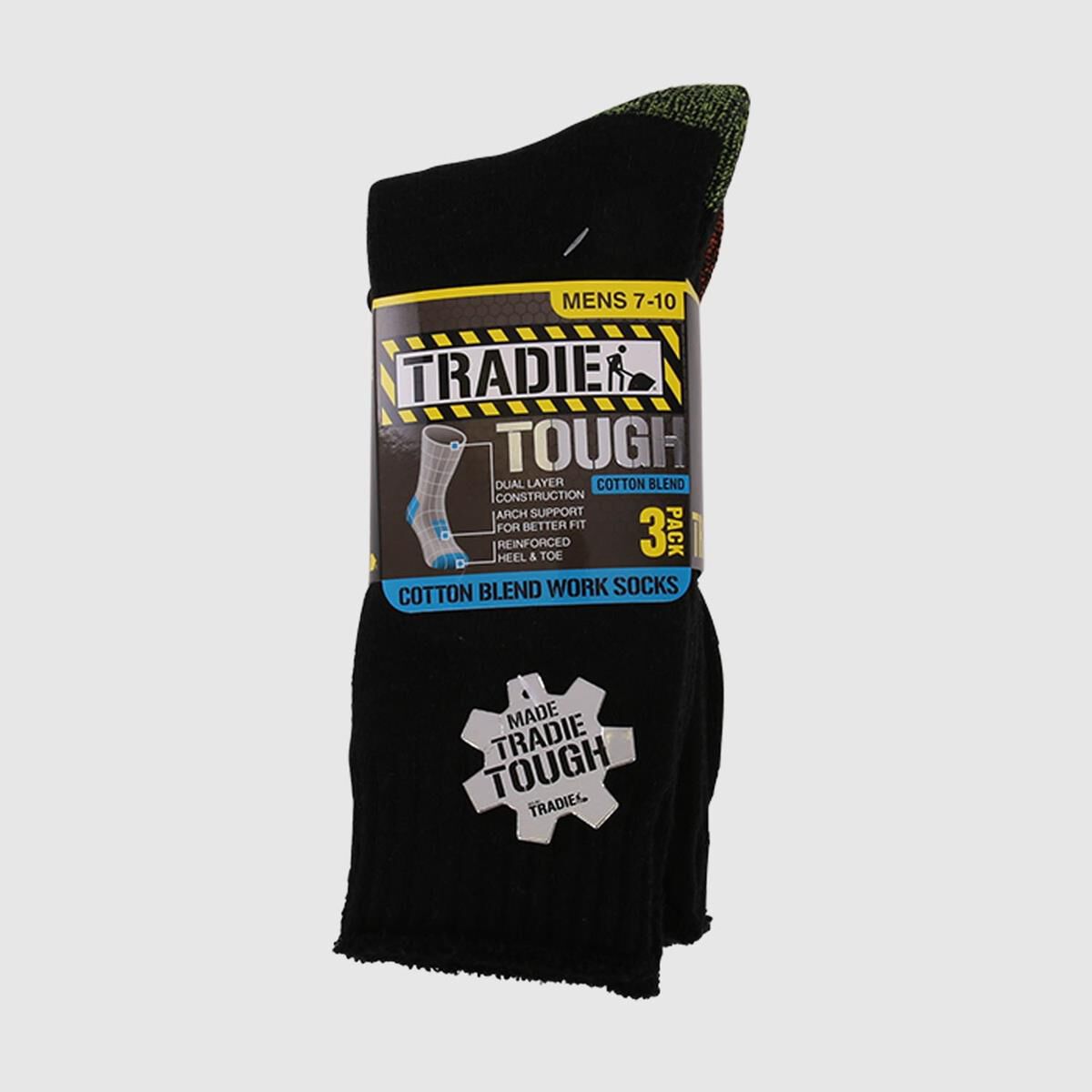 TRADIE MENS 3PK COTTON CREW SOCK BLACK11-13, , scaau_hi-res