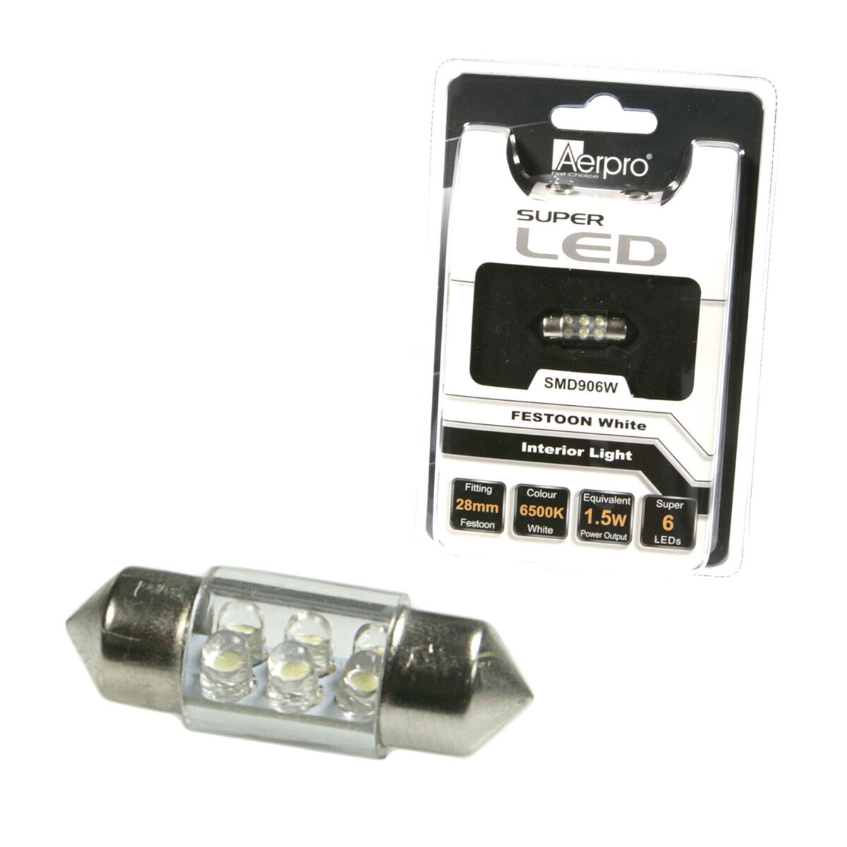 AERPRO Ã‚â‚¬â€œ 28MM FESTOON GLOBE WITH 6X WHITE SUPER SMD LED Ã‚â‚¬â€œ SMD906W, , scaau_hi-res