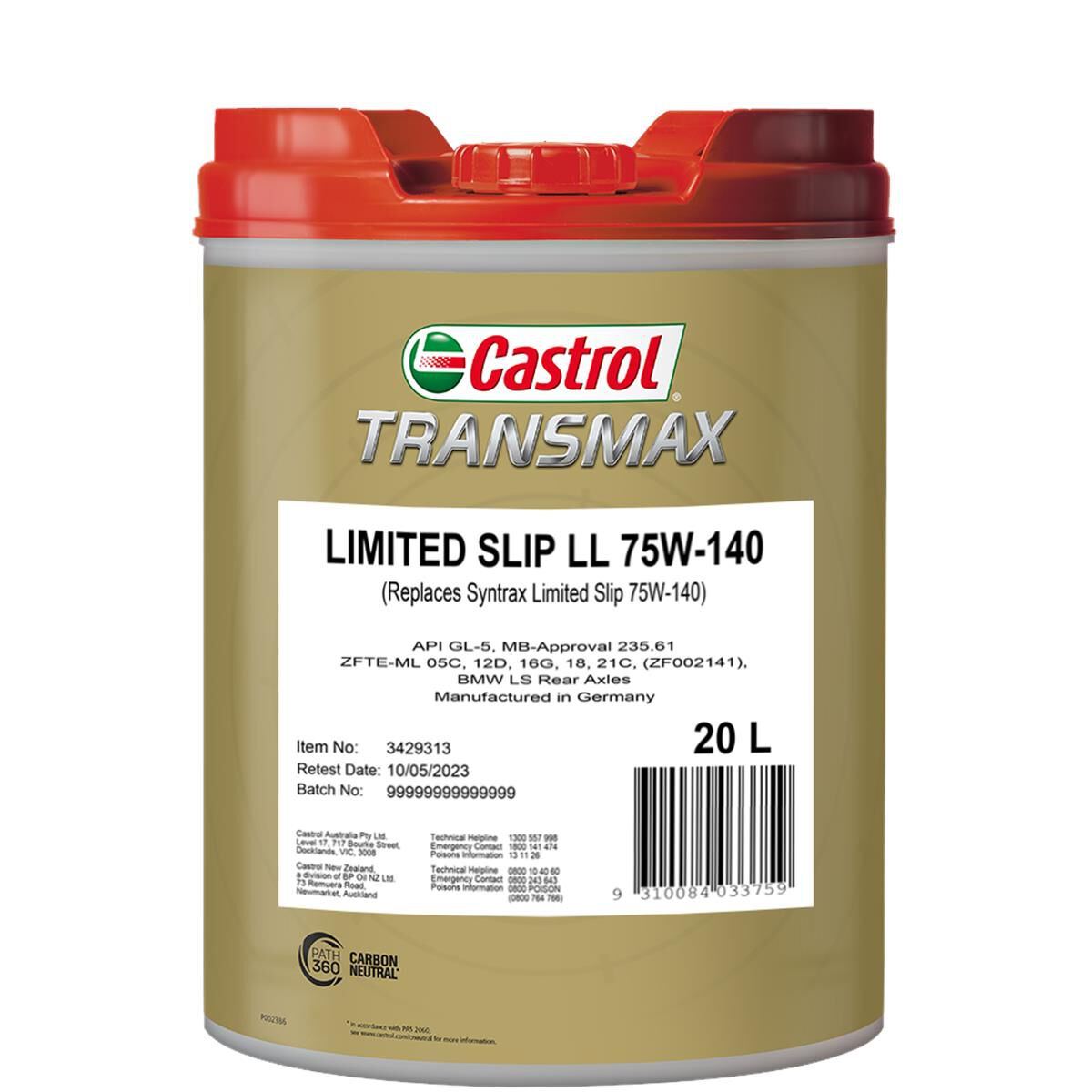 CASTROL TRANSMAX LIMITED SLIP LL 75W-140 20L, , scaau_hi-res