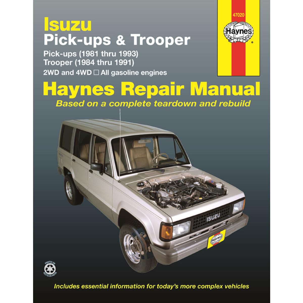 ISUZU PICK-UP, TROOPER AND TROOPER II HAYNES REPAIR MANUAL COVERING MODELS WITH GASOLINE ENGINES, PICK-UPS (1981 THRU 1993), TROOPER AND TROOPER II (1984 THRU 1991), , scaau_hi-res