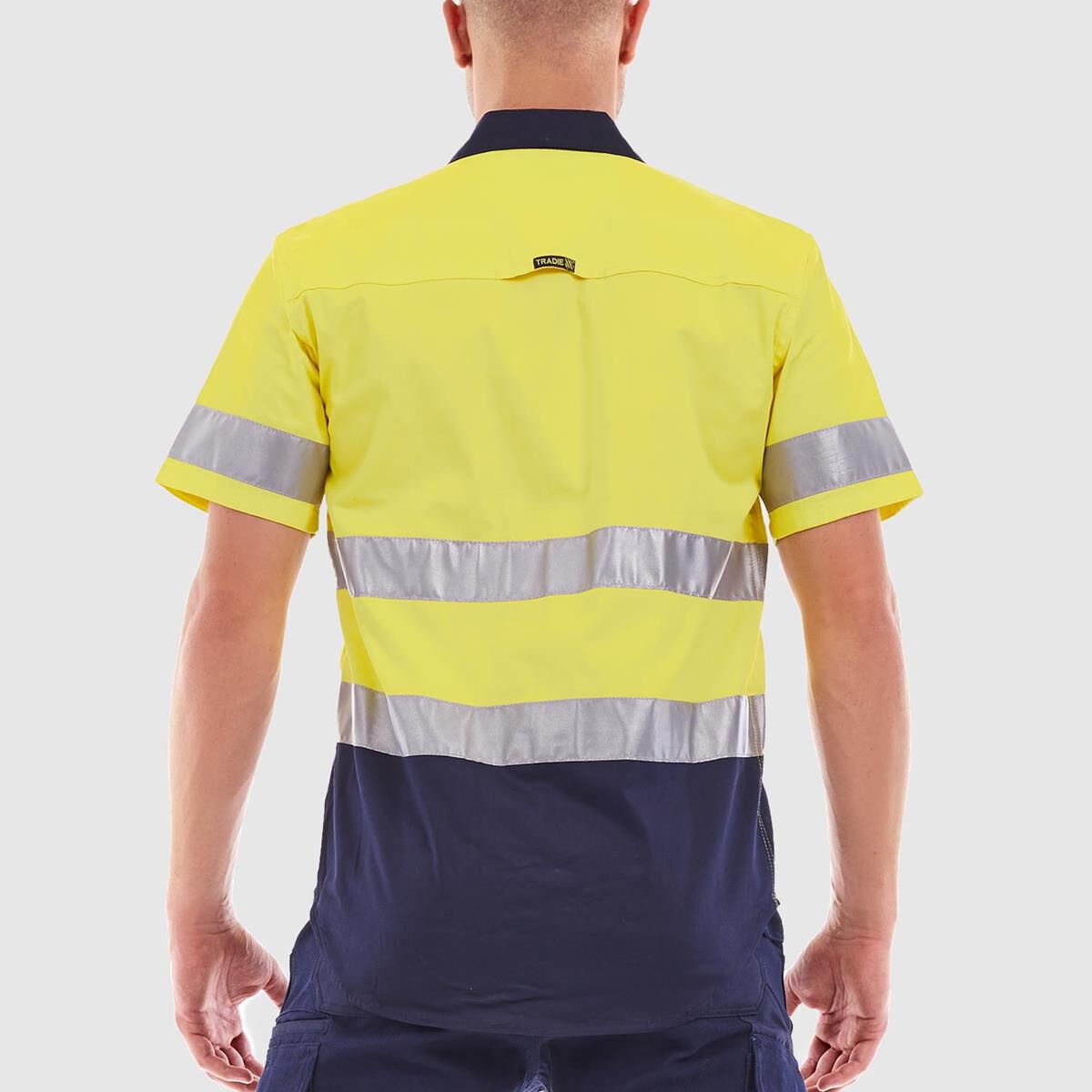 TRADIE FLEX SHORT SLEEVE REFLECTIVE SHIRT HI VIS YELLOW/NAVY 3XL, , scaau_hi-res