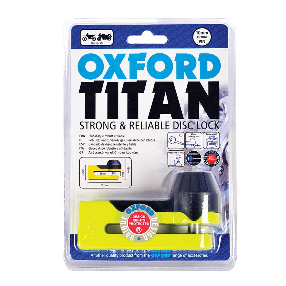 OXFORD TITAN 10MM PIN DISC LOCK YELLOW INCL. POUCH, , scaau_hi-res