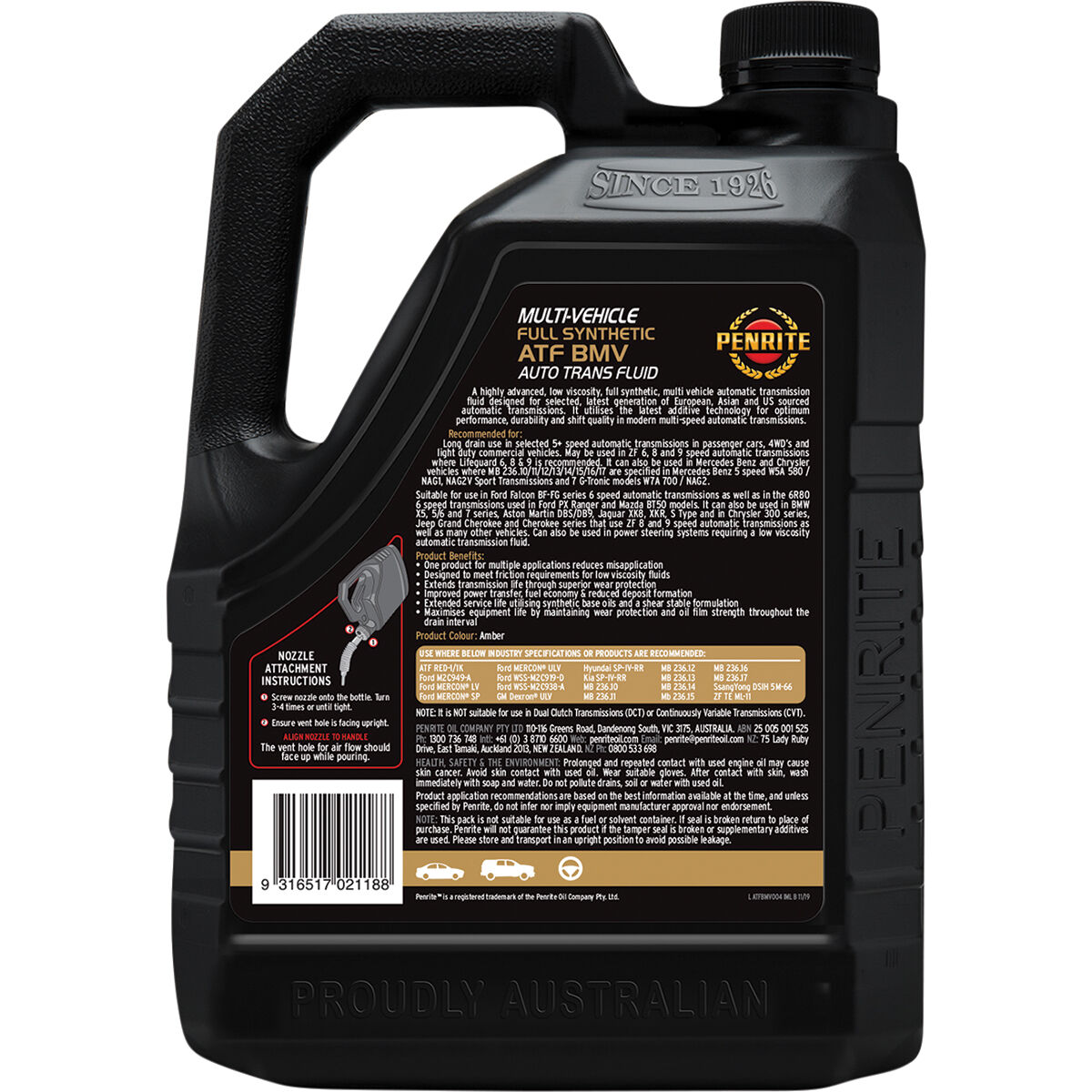 Penrite Automatic Transmission Fluid BMV 4 Litre, , scaau_hi-res