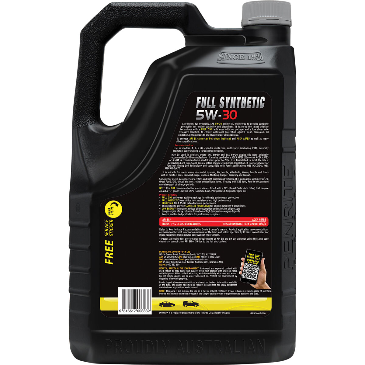 Penrite Full Synthetic Engine Oil - 5W-30 6 Litre, , scaau_hi-res