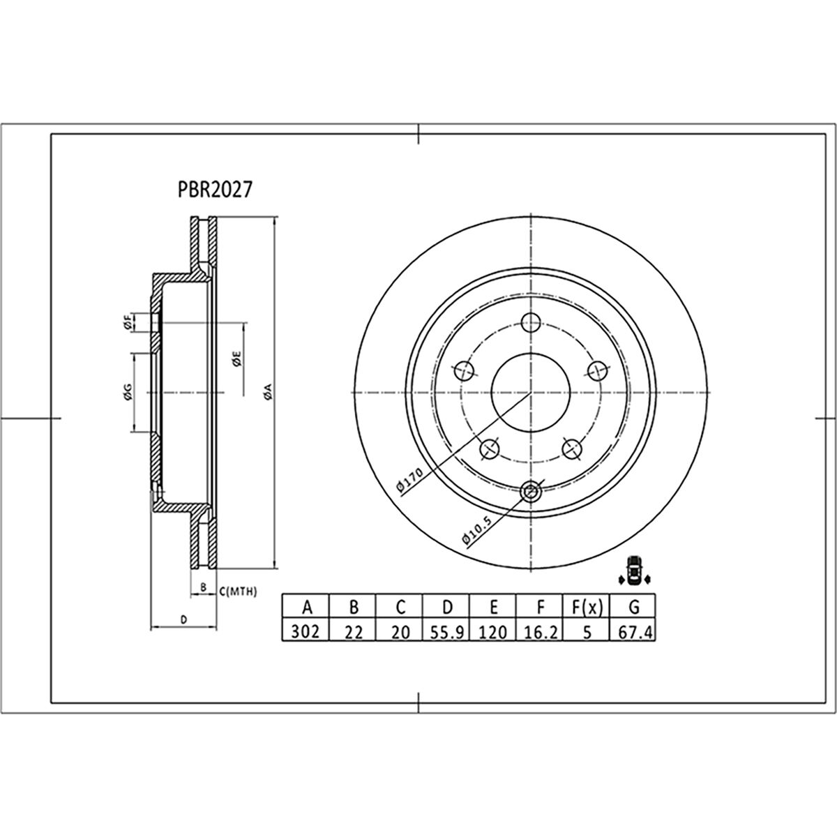 Bosch Disc Brake Rotor - Single, PBR2027, , scaau_hi-res