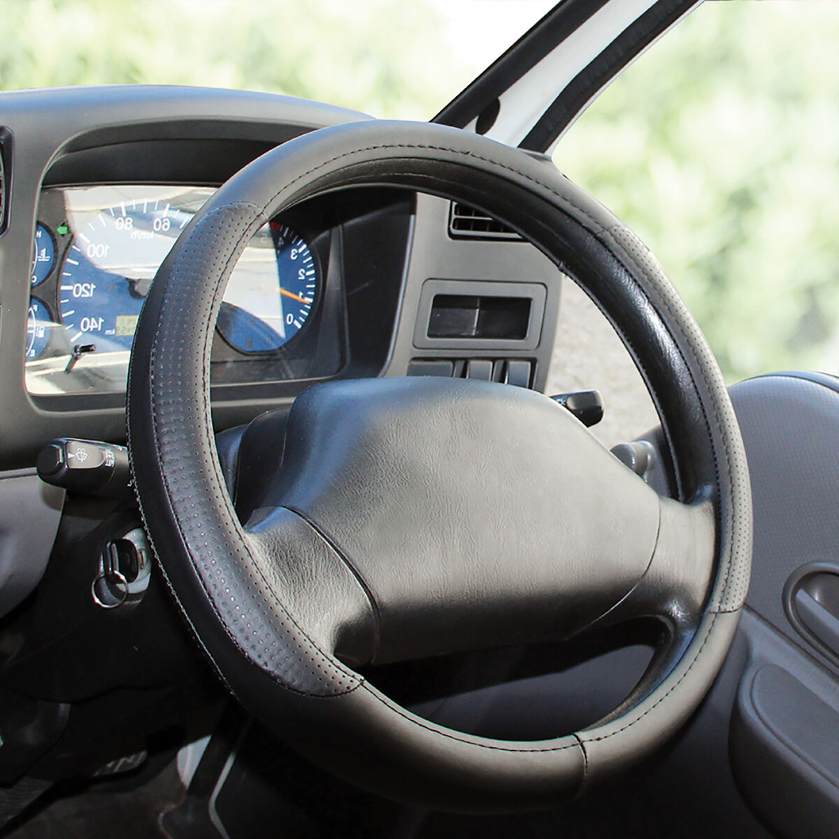 SCA Steering Wheel Cover - Leather Look, Black, 430mm diameter, , scaau_hi-res