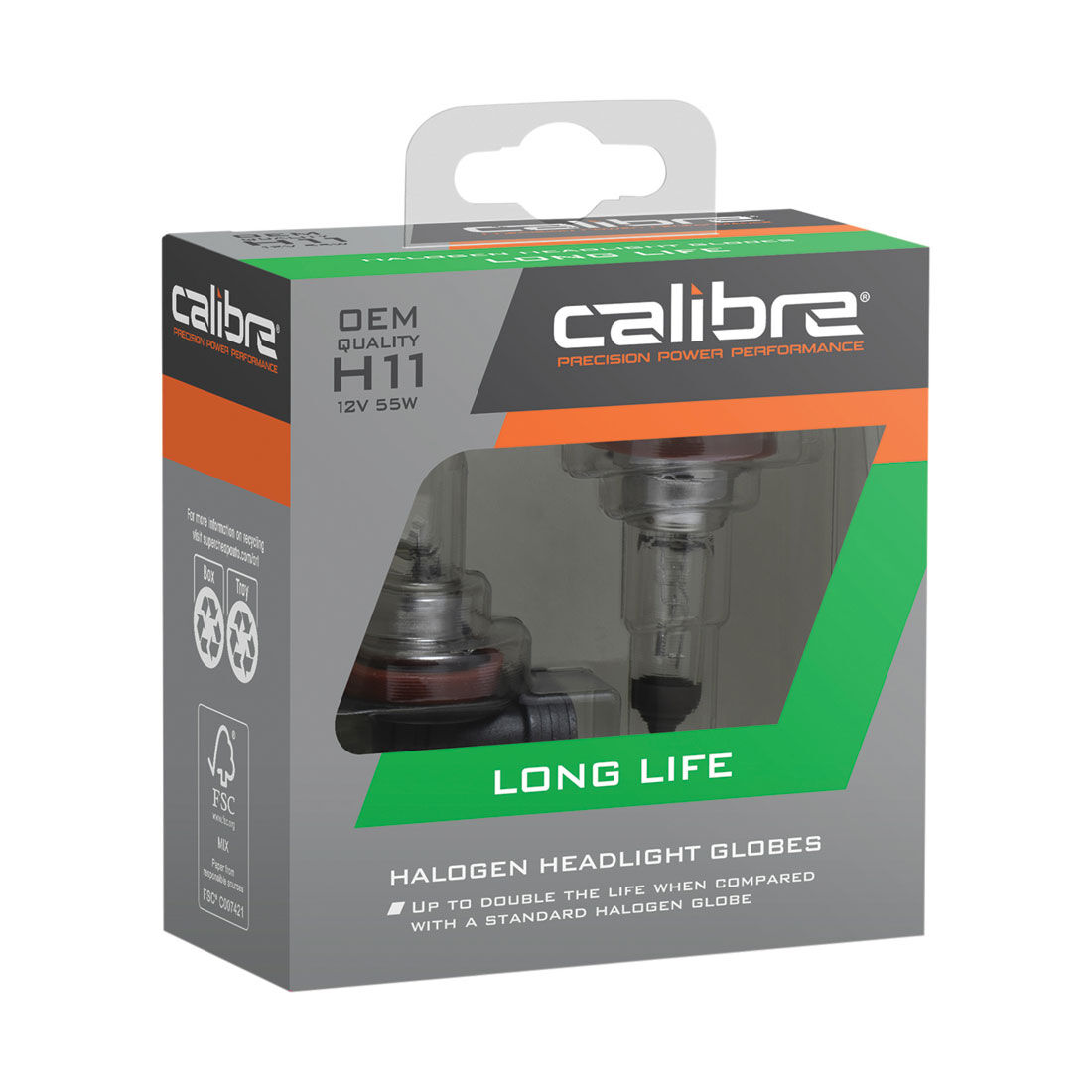 Calibre Long Life Headlight Globes - H11, 12V 55W, CALLH11, , scaau_hi-res