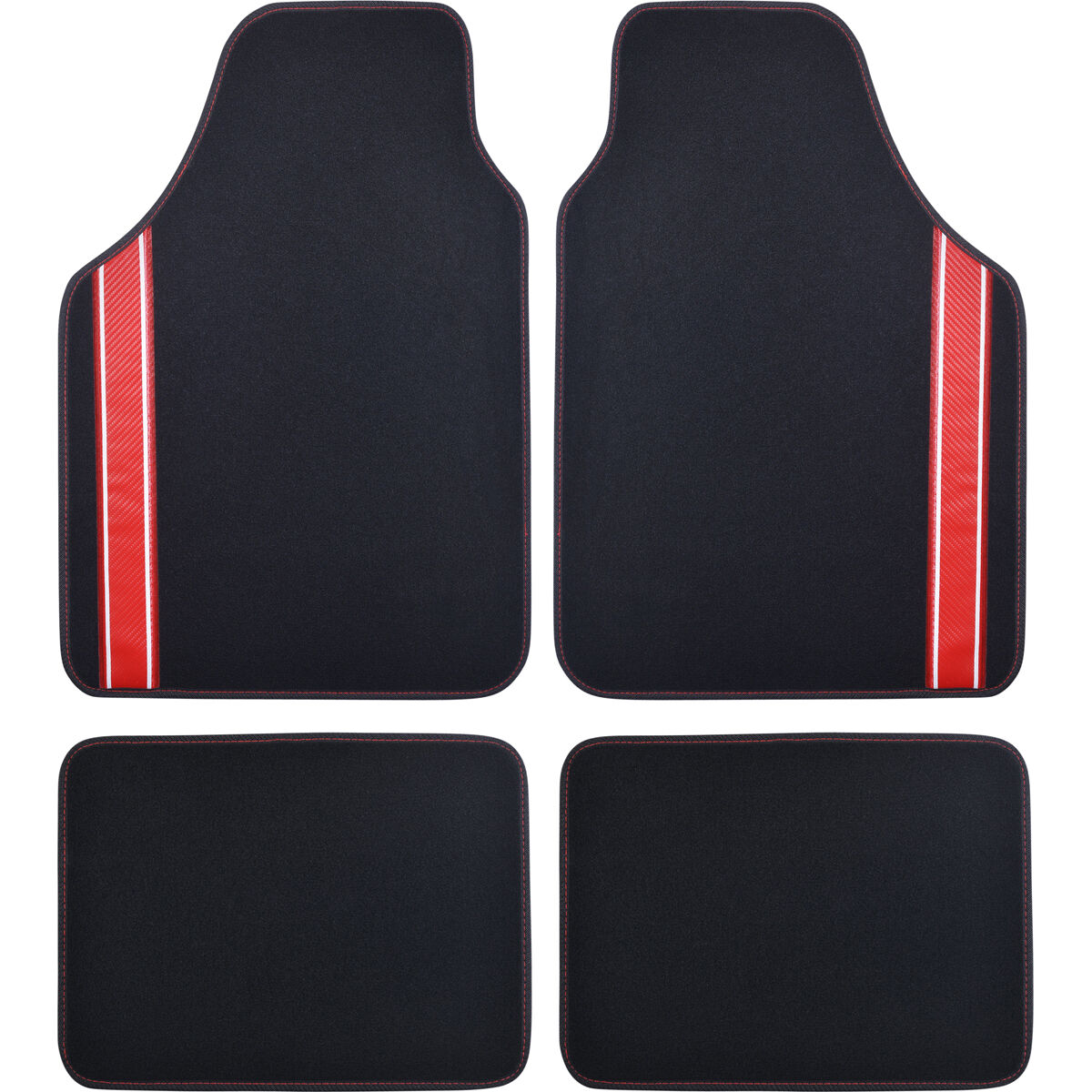 SCA Racing Car Floor Mats - Carpet, Black / Red, Set of 4, , scaau_hi-res