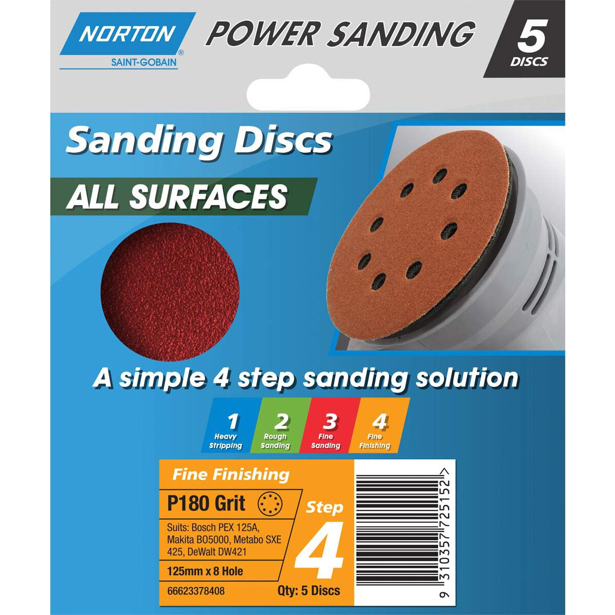 Norton Disc Sander 180 Grit 125mm, , scaau_hi-res