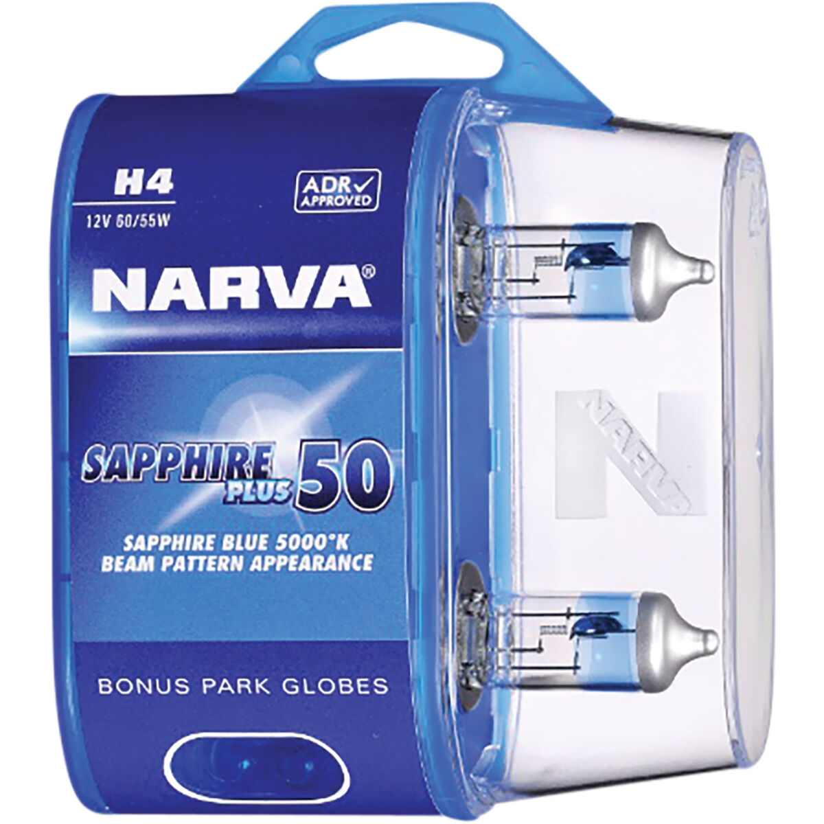 Narva Sapphire Plus 50 Headlight Globes - H4, 12V 60/55W, 48522BL2, , scaau_hi-res