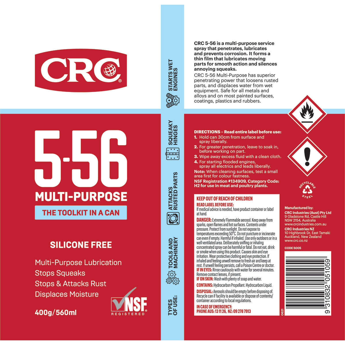 5.56 Multi-Purpose Lubricant CRC 400g, , scaau_hi-res