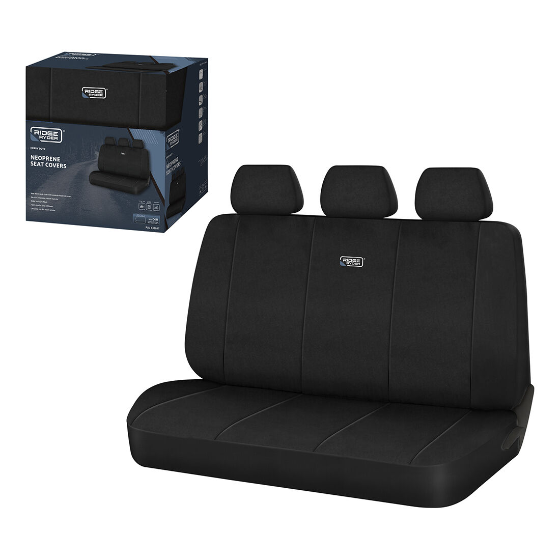 Ridge Ryder Neoprene Seat Cover Black Adjustable Headrests Rear Seat 06H, , scaau_hi-res