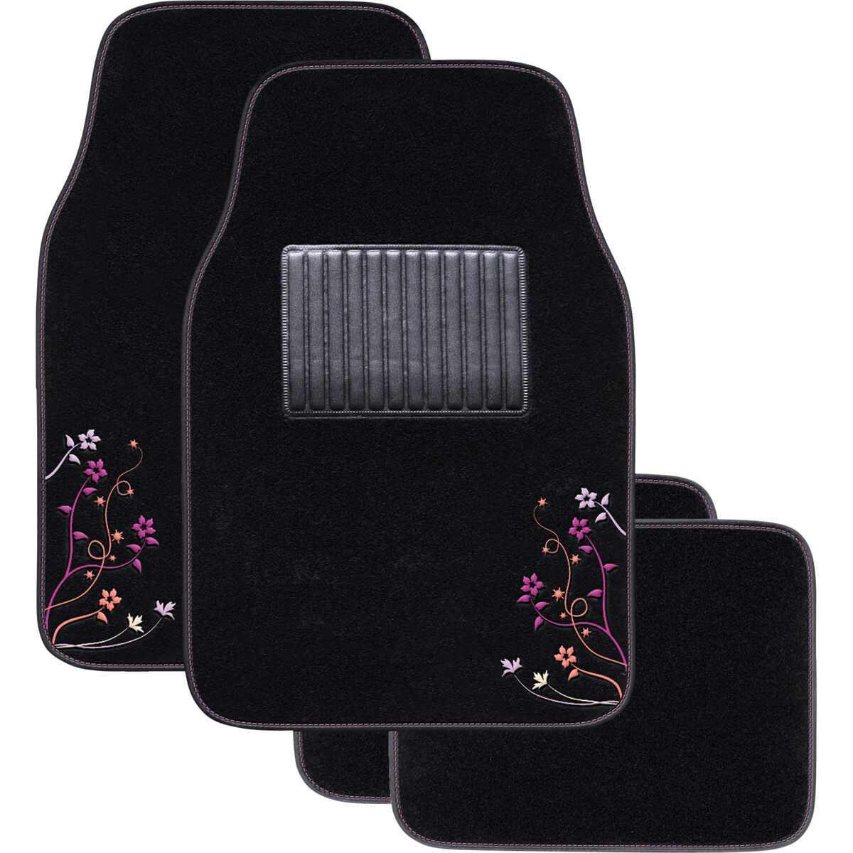 SCA Blossom Floor Mats Carpet Black/Purple/Orange Set of 4, , scaau_hi-res