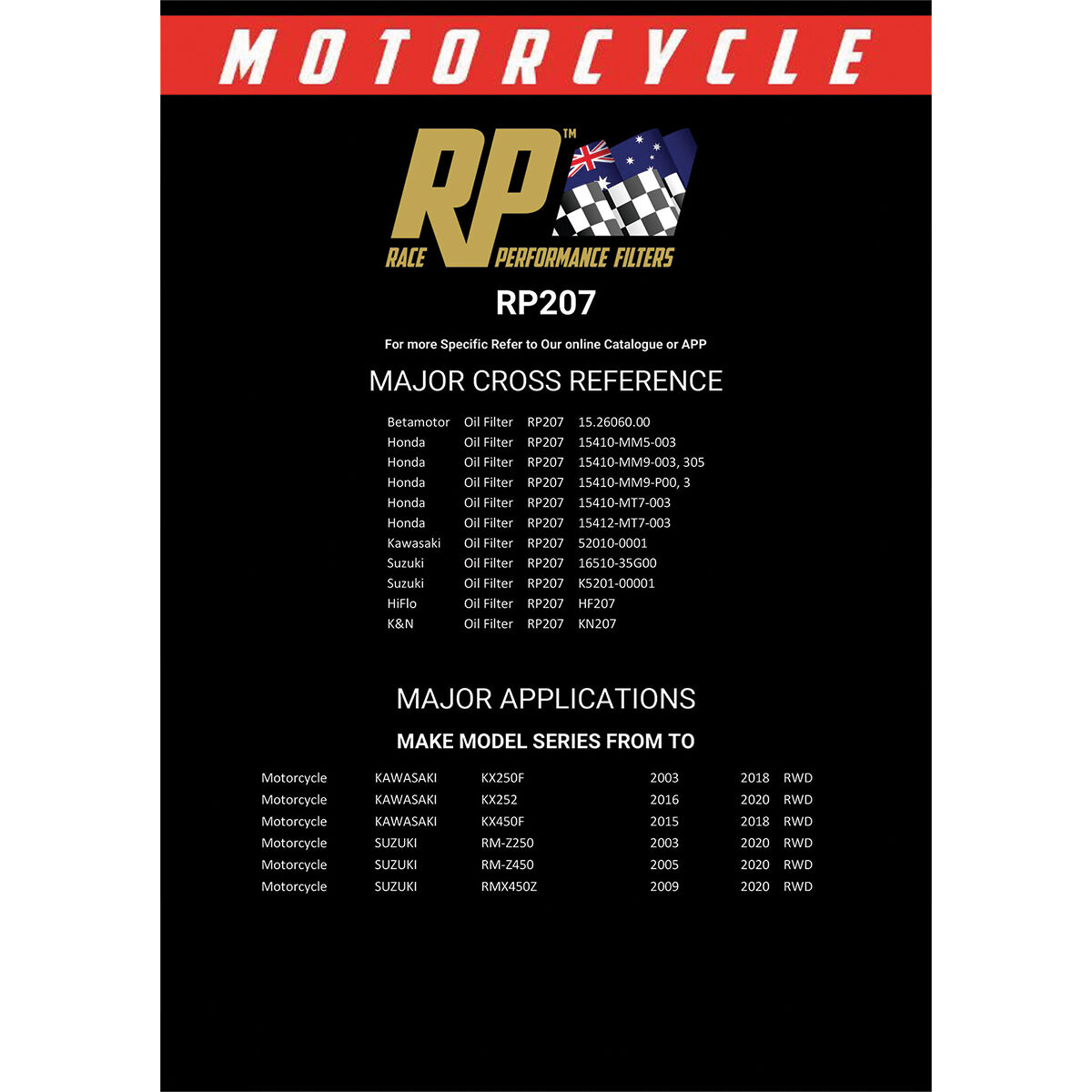 Race Performance Motorcycle Oil Filter RP207, , scaau_hi-res