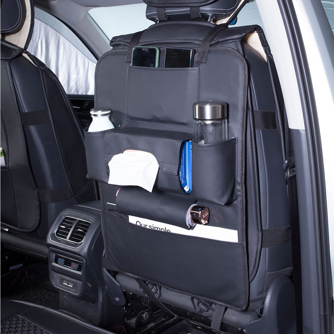 Cabin Crew Leather Look Back Seat Organiser Black, , scaau_hi-res