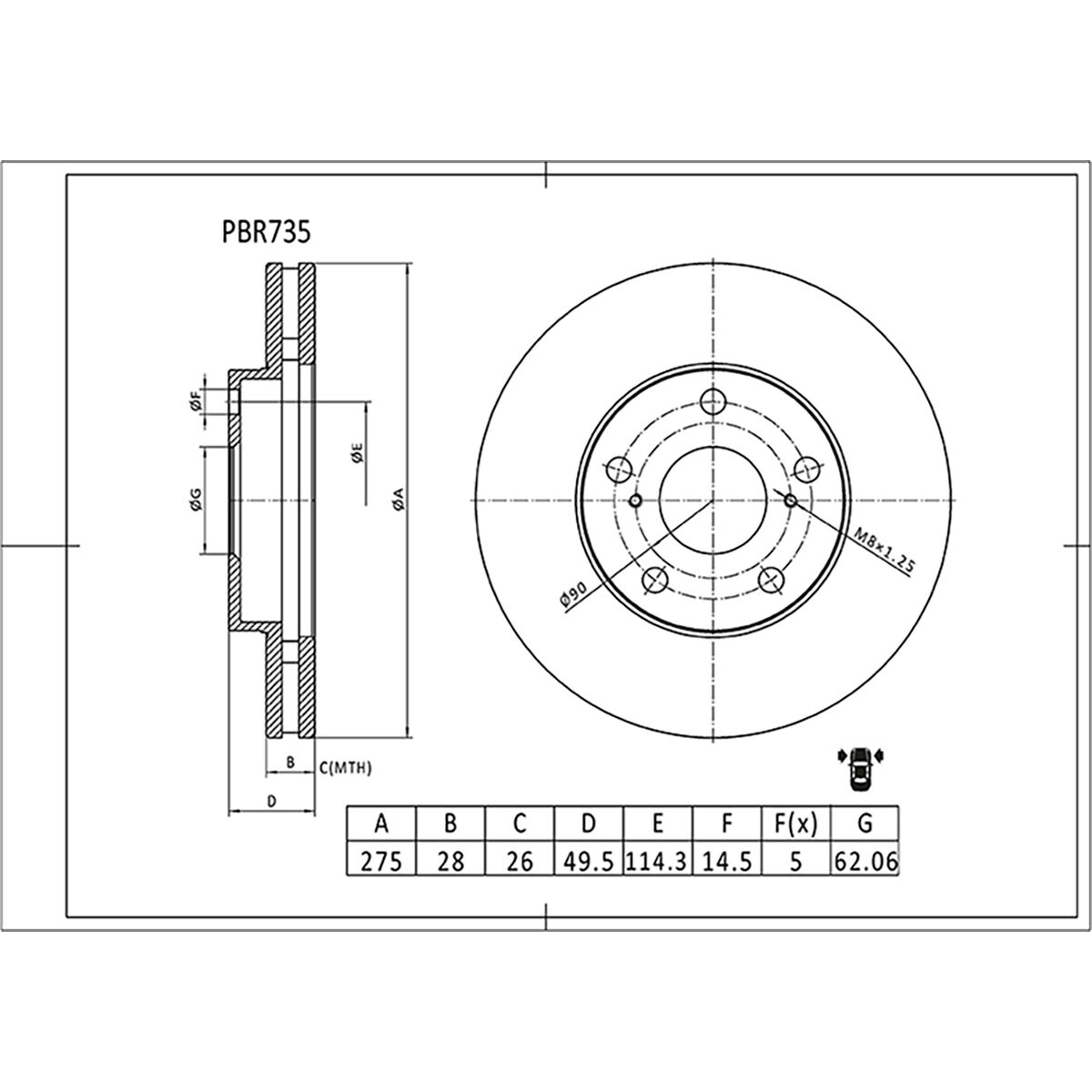 Bosch Disc Brake Rotor - Single, PBR735, , scaau_hi-res