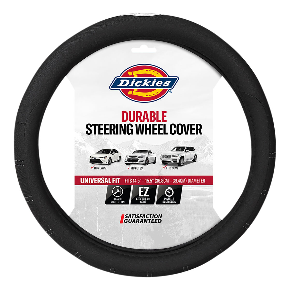 Dickies Polyester OG Logo Steering Wheel Cover Black 380mm Diameter, , scaau_hi-res