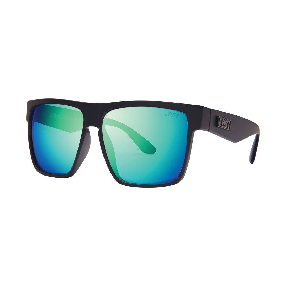 LOST Sunglasses Excess Mirror Polarised Matt Black Green, , scaau_hi-res