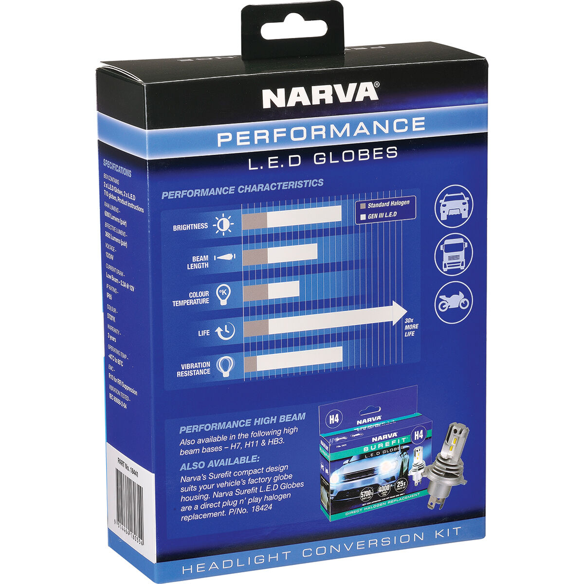 Narva Gen III LED Headlight Globes - H1, 12/24V, 18441, , scaau_hi-res