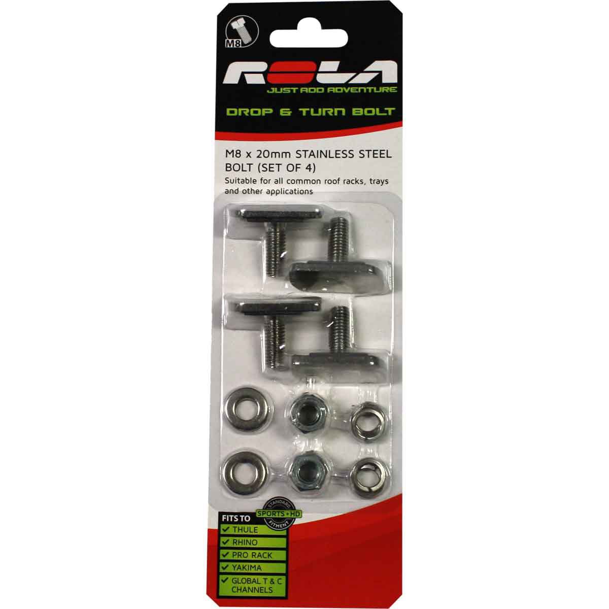 Rola Drop & Turn Channel Bolt M8 x 20mm 4 Pack, , scaau_hi-res