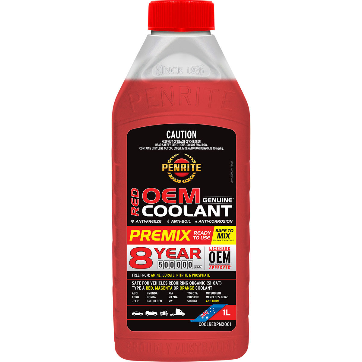 Penrite Red Long Life Anti Freeze / Anti Boil Premix Coolant - 1L, , scaau_hi-res