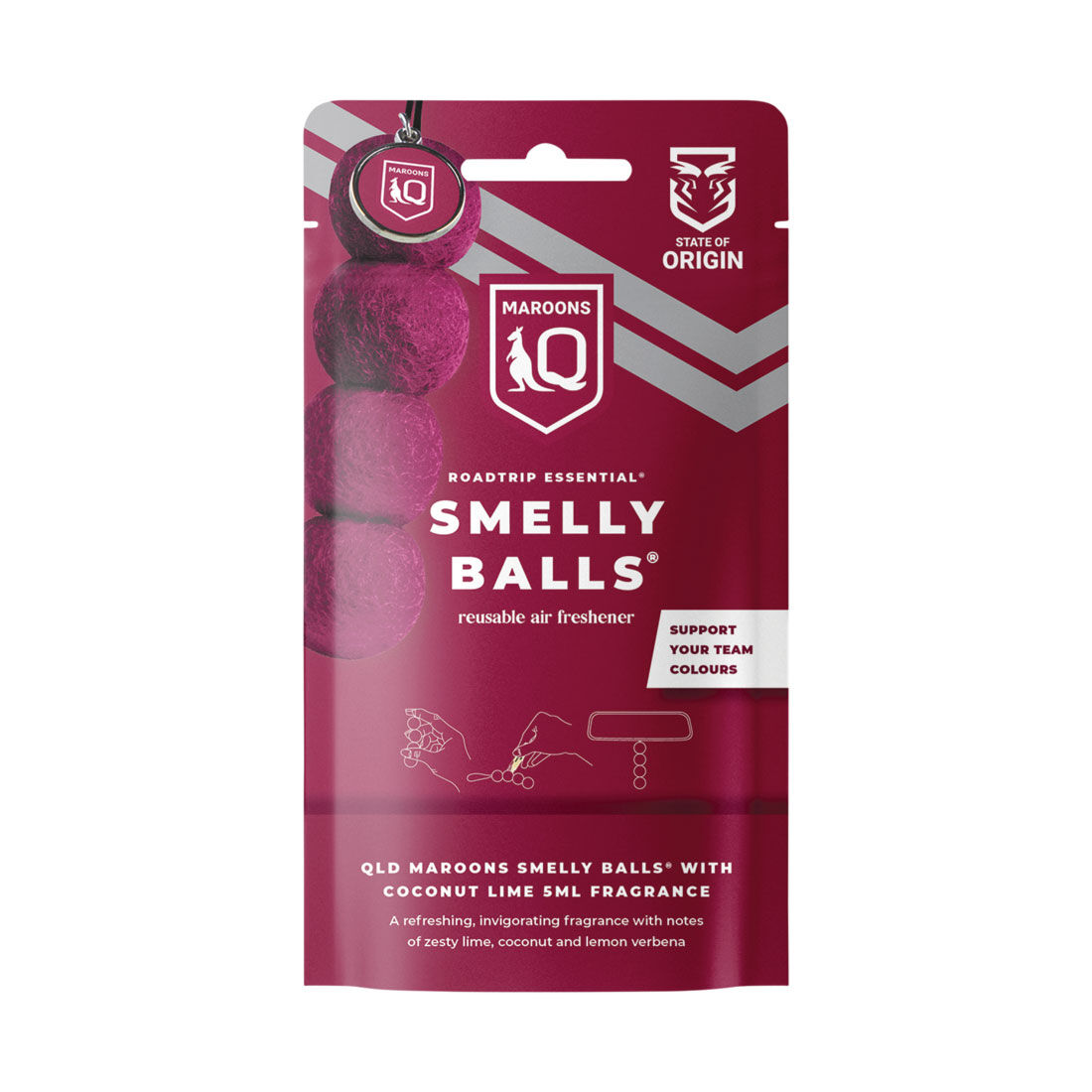 Smelly Balls Reusable Car Freshener - QLD Maroons, , scaau_hi-res