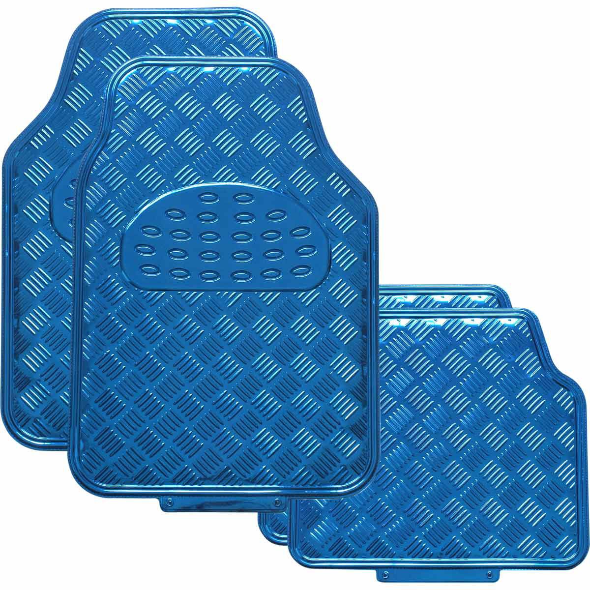 SCA Checkerplate Car Floor Mats PVC Blue Set of 4, , scaau_hi-res