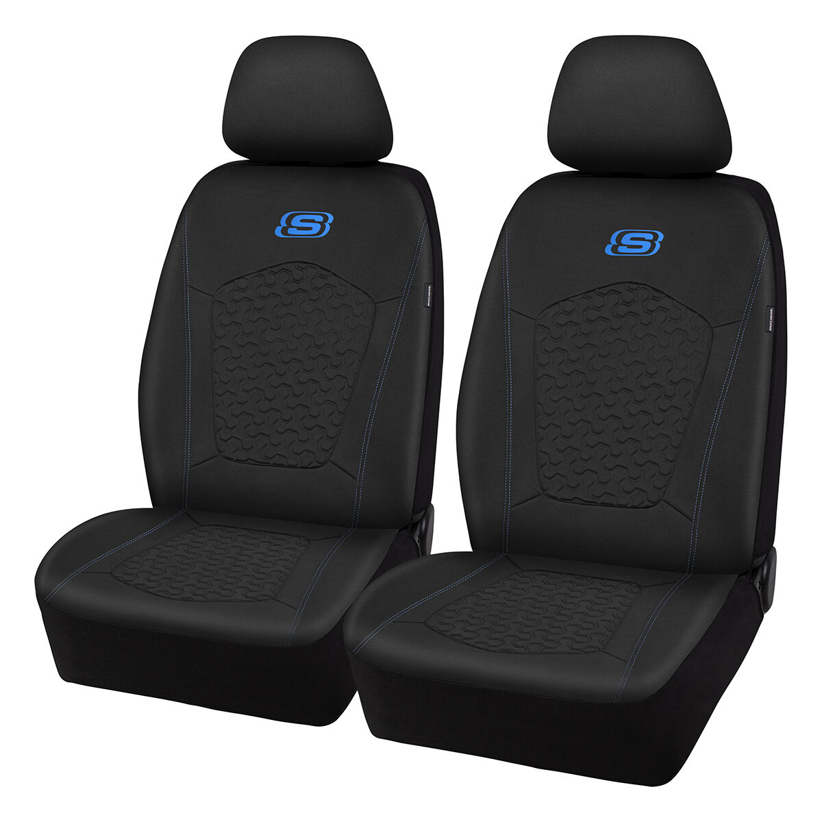 Skechers Gel Memory Foam Seat Covers Black/Blue Adjustable Headrests Airbag Compatible 30SAB, , scaau_hi-res