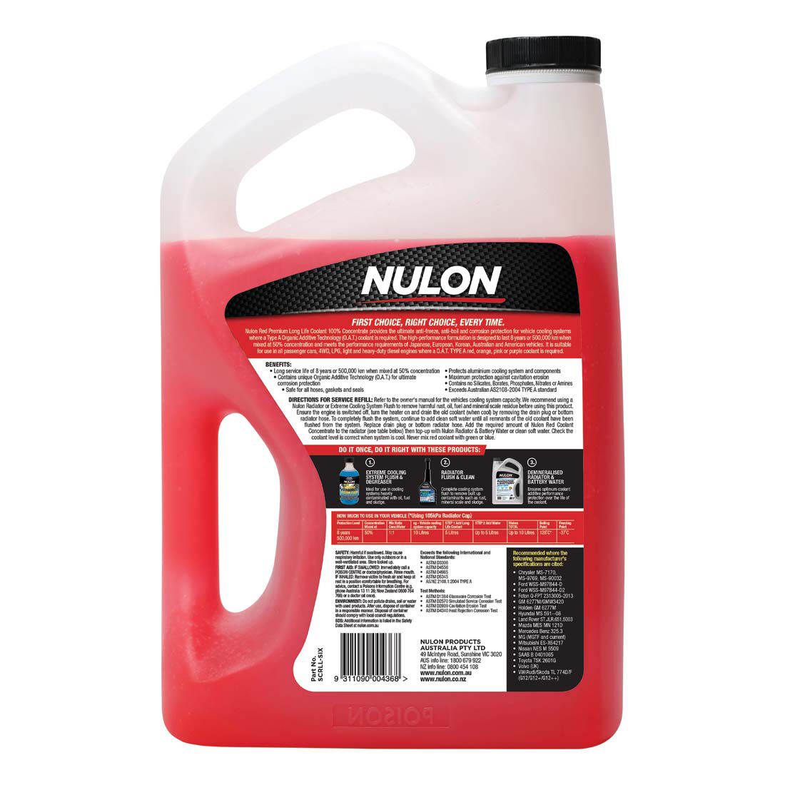 Nulon Red Anti-Freeze / Anti-Boil Concentrate Coolant - 6 Litre, , scaau_hi-res