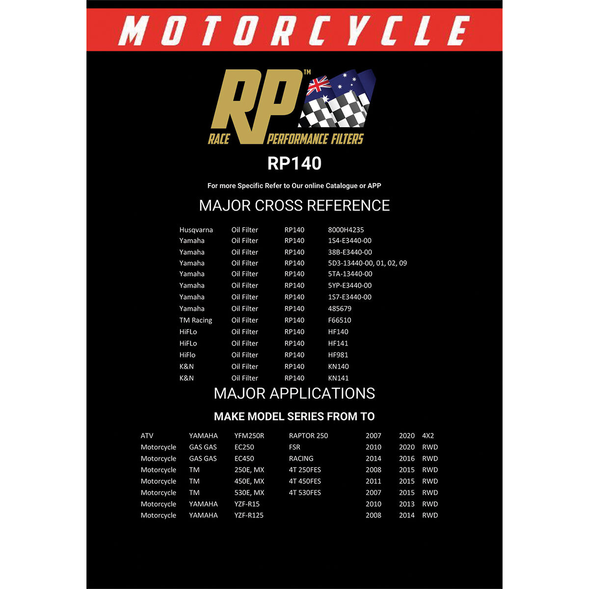 Race Performance Motorcycle Oil Filter RP140, , scaau_hi-res