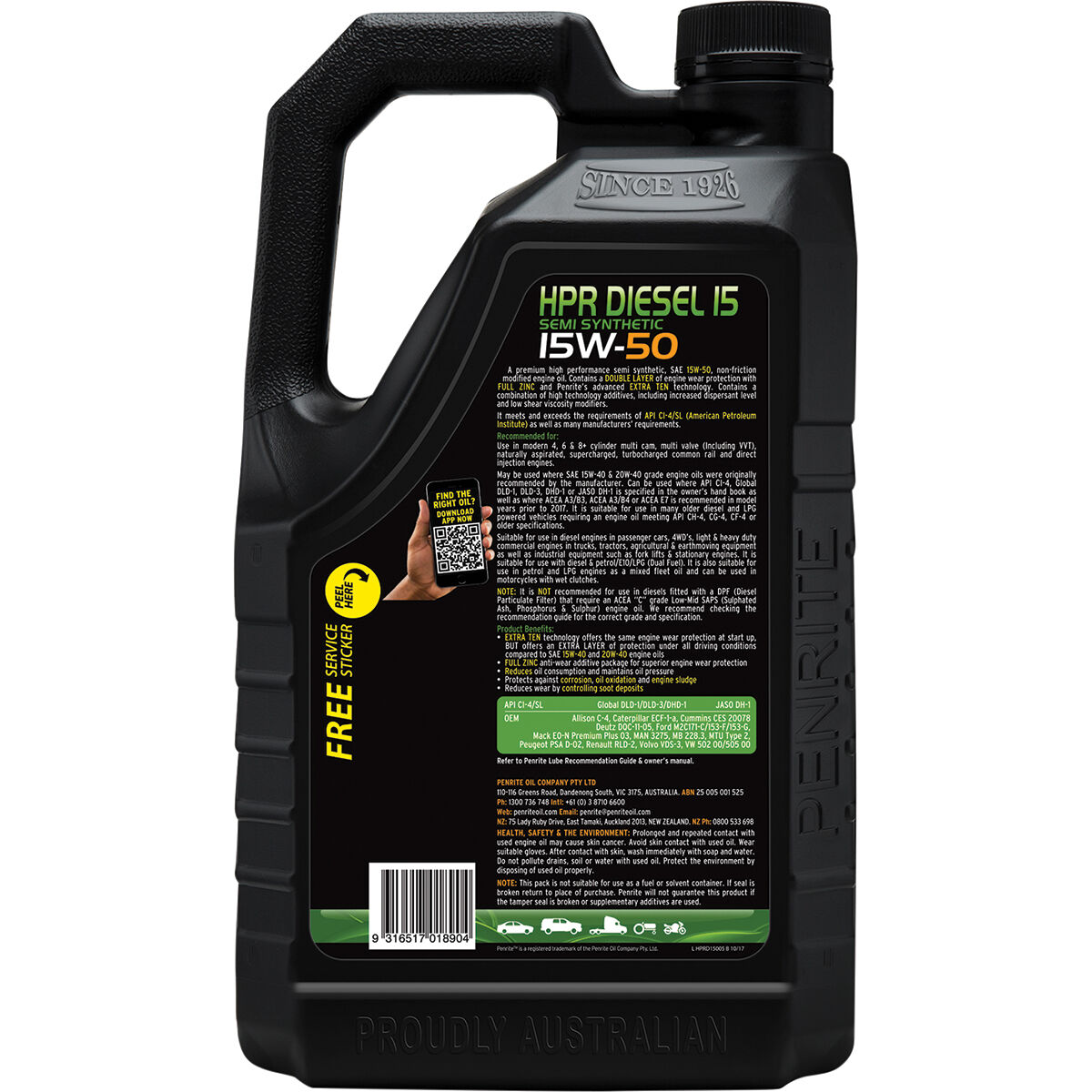 HPR Diesel 15 Engine Oil - 15W-50, 5 Litre, , scaau_hi-res