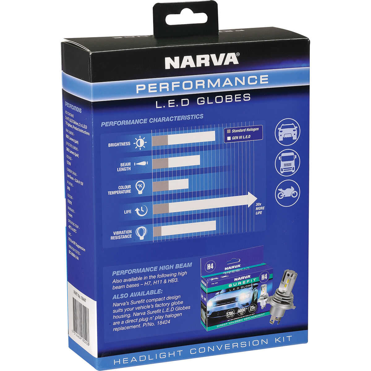 Narva Gen III LED Headlight Globes - H7 12/24V, 18447, , scaau_hi-res