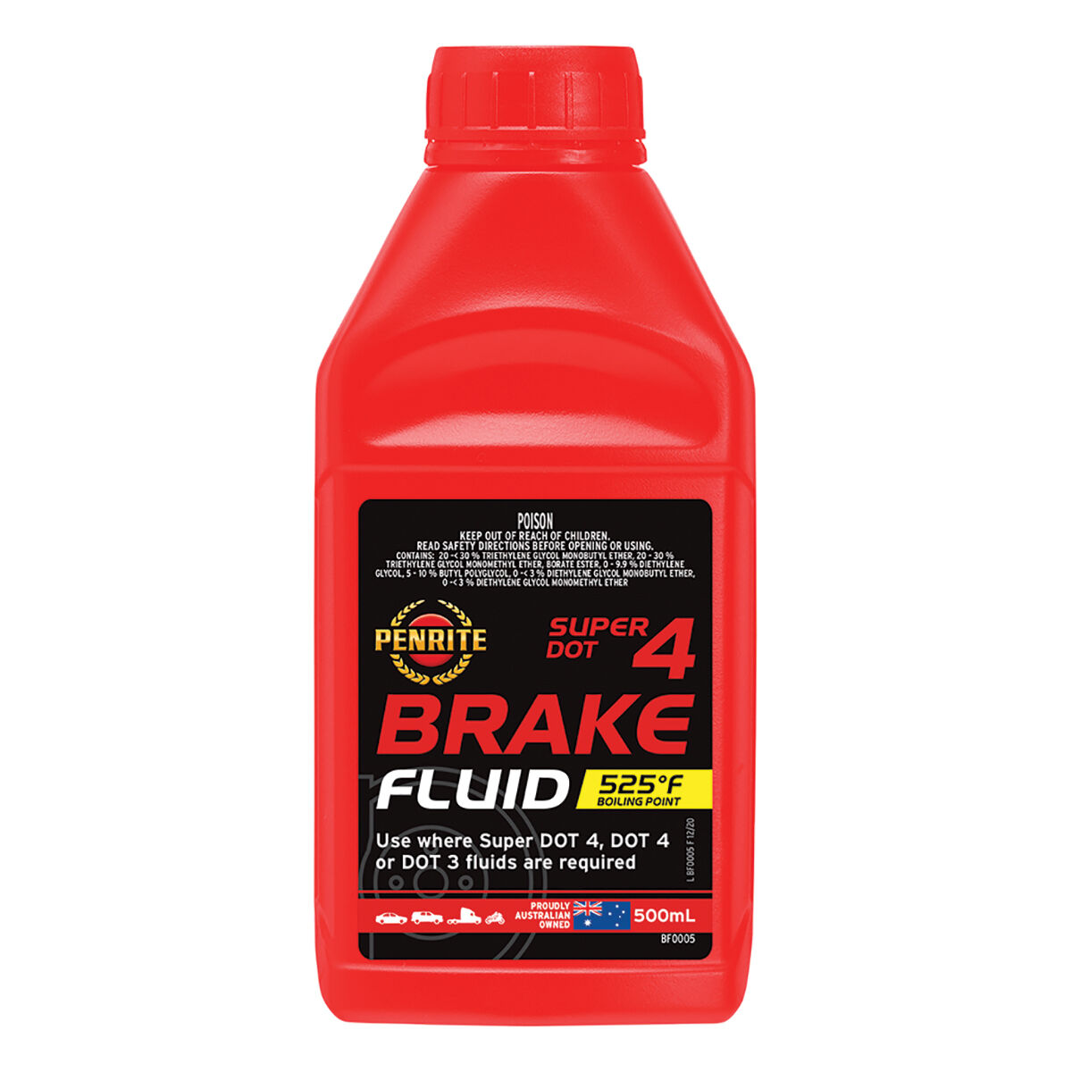 Penrite Brake Fluid Super DOT4 500mL, , scaau_hi-res