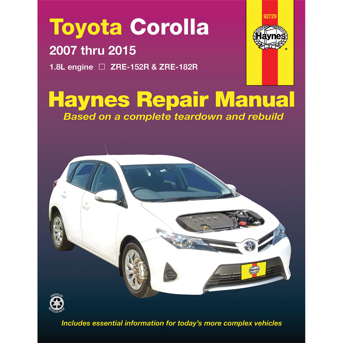Haynes Car Manual Toyota Corolla, 2007-2015 - 92729, , scaau_hi-res