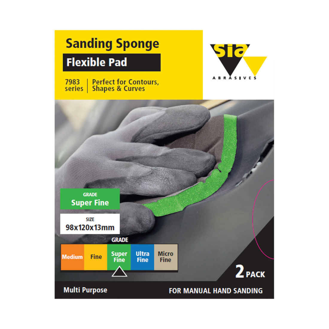 SIA Abrasives Sanding Pad 2 Pack Superfine - Siasponge 7983, , scaau_hi-res