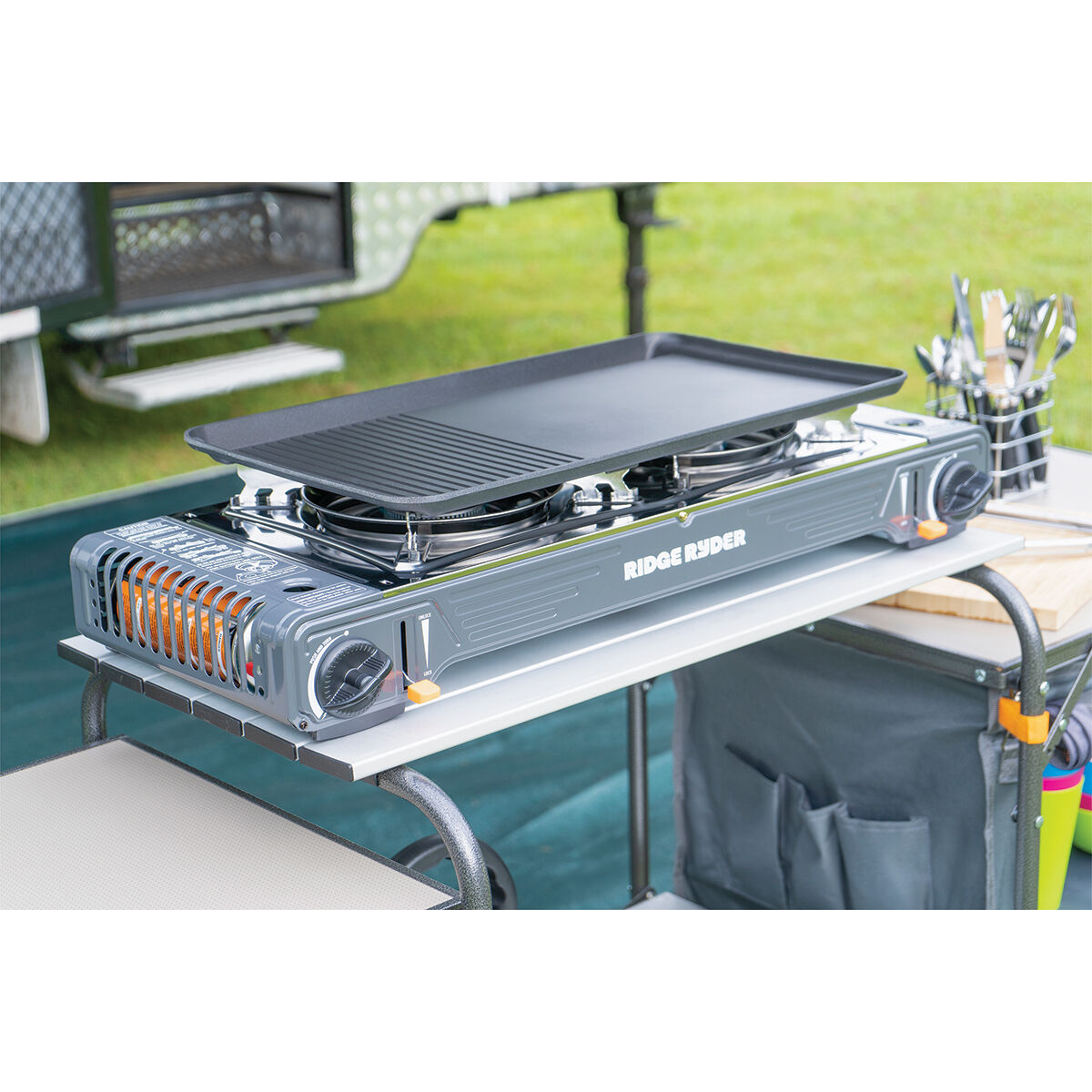 Ridge Ryder Butane Stove Double Burner Steel Plate, , scaau_hi-res