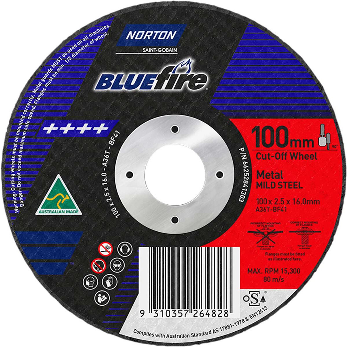 Norton Metal Cut off Disc 100mm x 2.5mm x 16mm, , scaau_hi-res