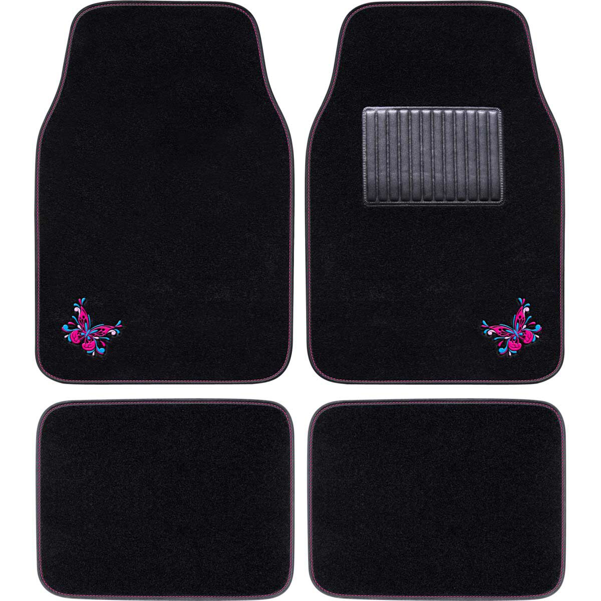 SCA Butterfly Floor Mats Carpet Black/Pink/Blue Set of 4, , scaau_hi-res