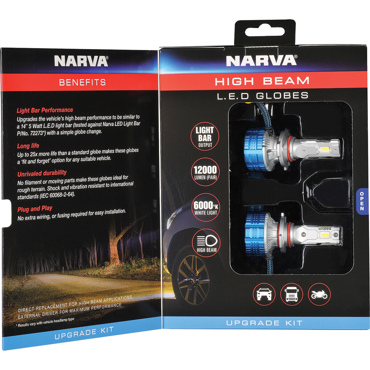 Narva High Beam LED Headlight Globes - HB3, 12/24V, 18445H, , scaau_hi-res