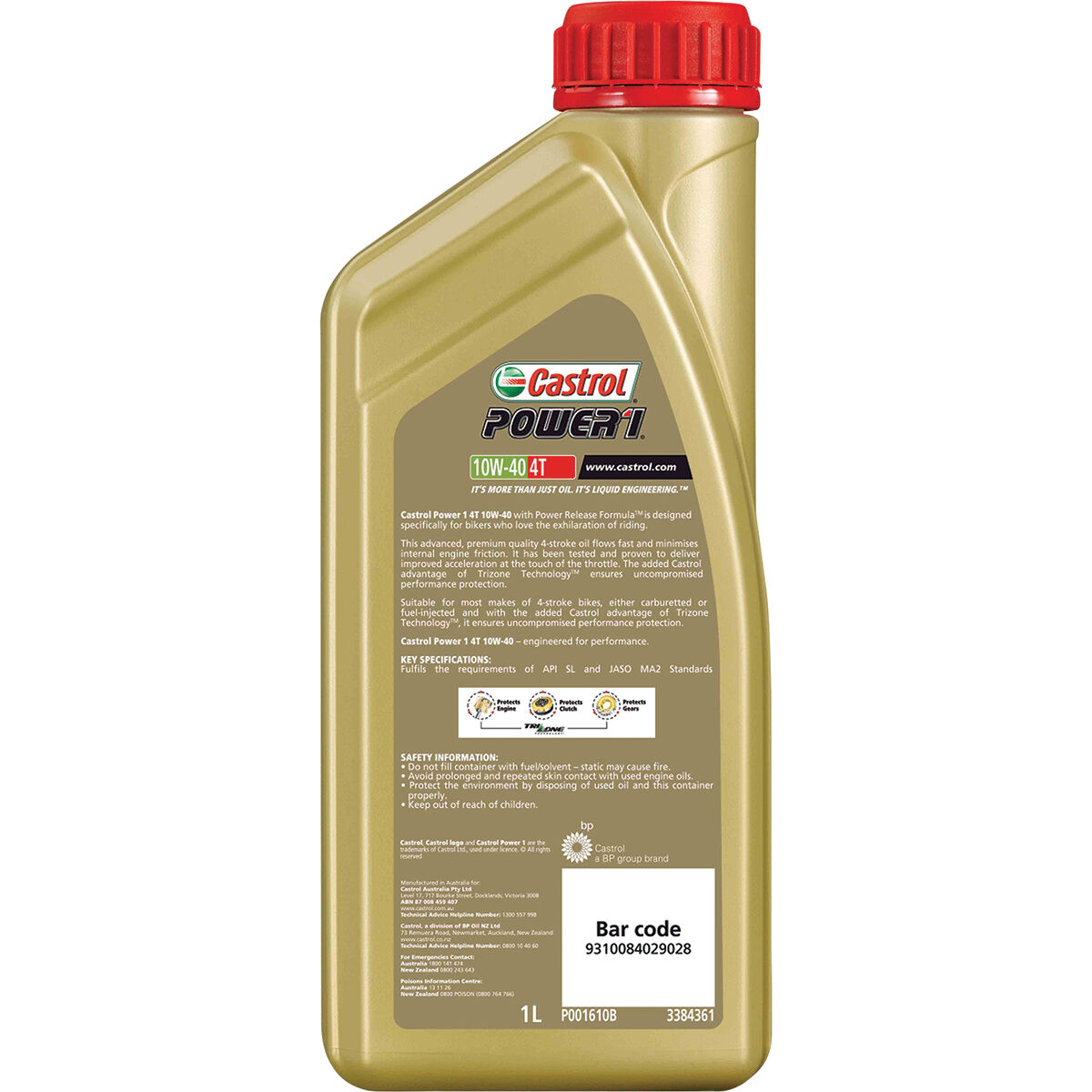 Castrol Power 1 GPS Motorcycle Oil - 10W-40, 1 Litre, , scaau_hi-res