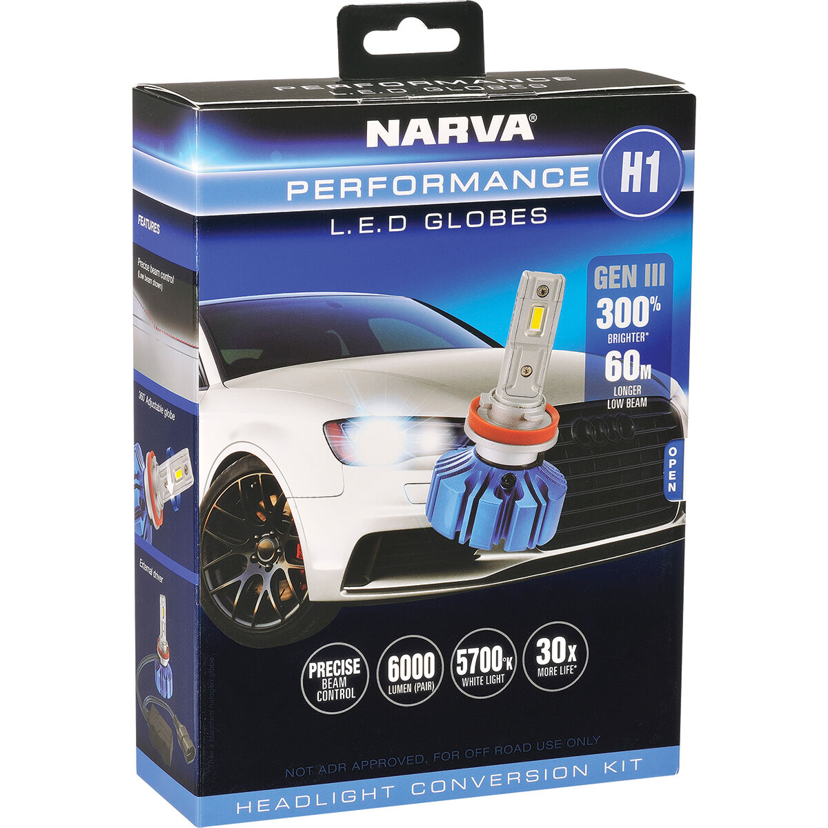 Narva Gen III LED Headlight Globes - H1, 12/24V, 18441, , scaau_hi-res