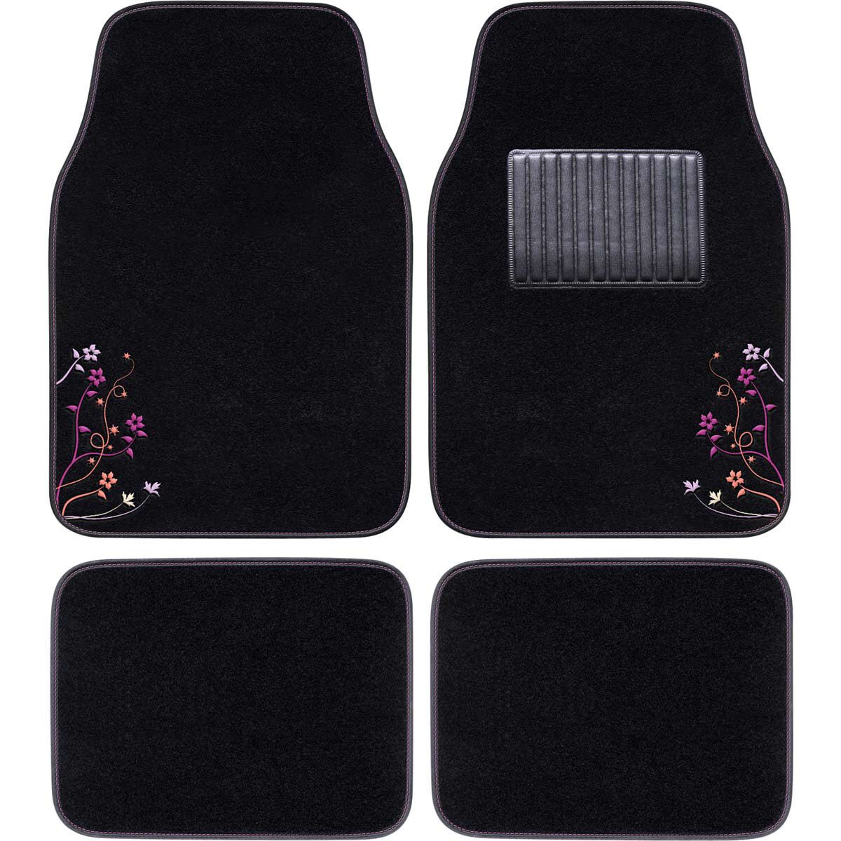 SCA Blossom Floor Mats Carpet Black/Purple/Orange Set of 4, , scaau_hi-res