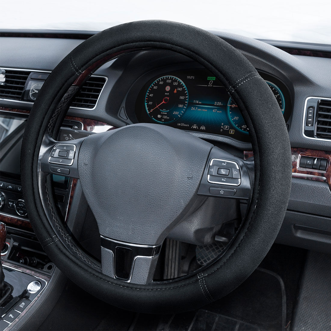 SCA Suede Velour Steering Wheel Cover Black 380mm Diameter, , scaau_hi-res