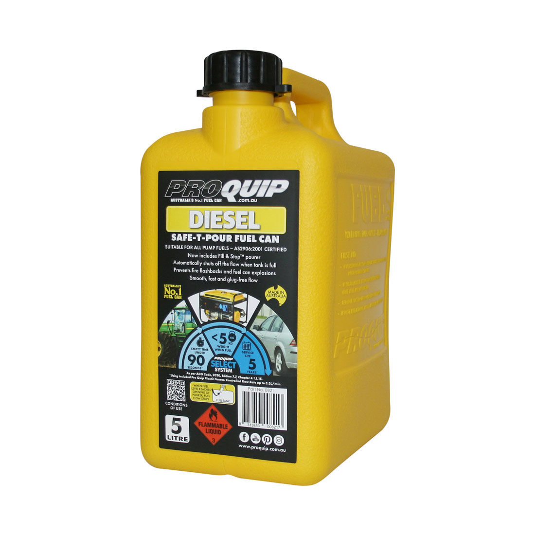 Pro Quip Safe T Pour Jerry Can 5L Diesel Yellow, , scaau_hi-res