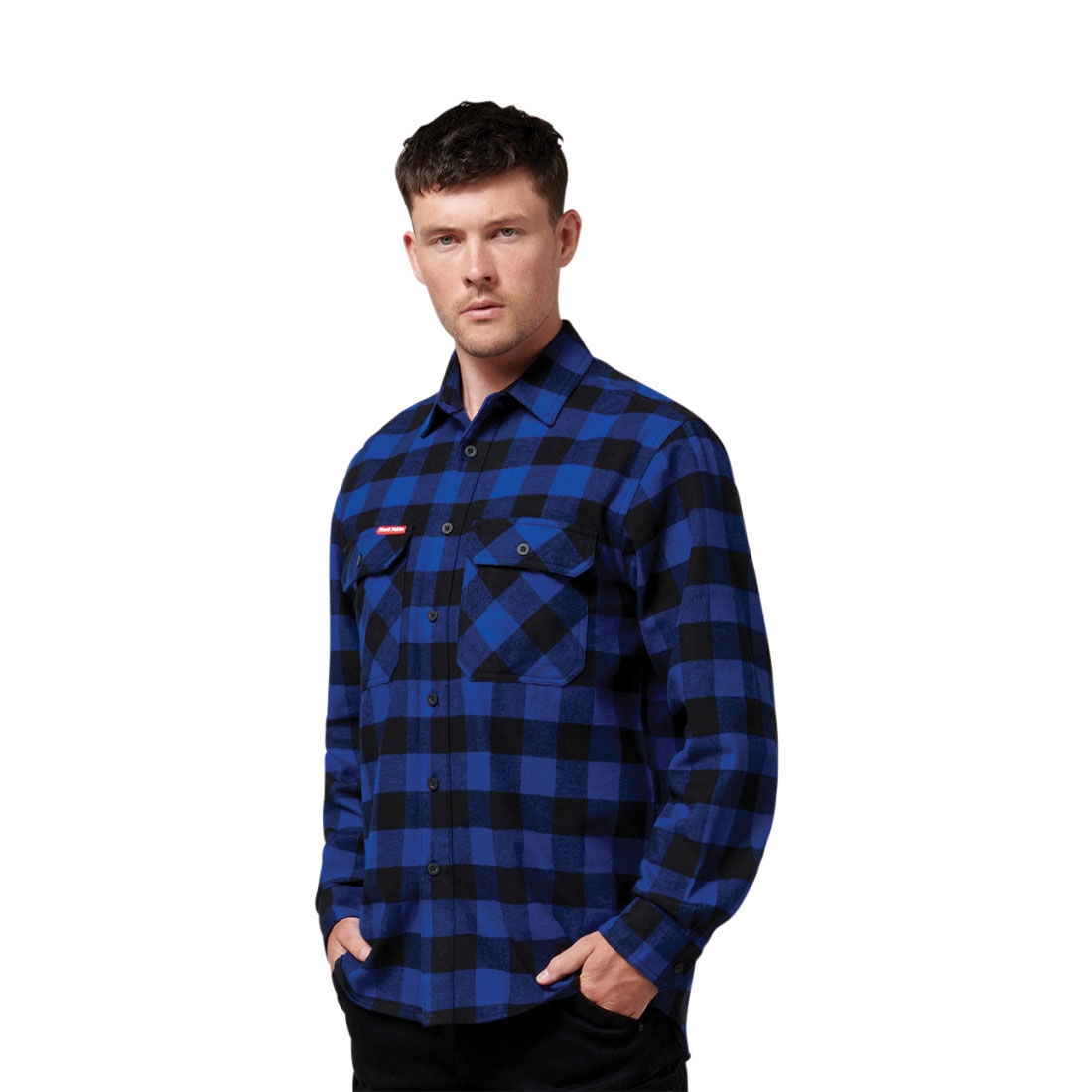 Hard Yakka Long-Sleeved Check Flannel Cotton Blue Blue M, Blue, scaau_hi-res