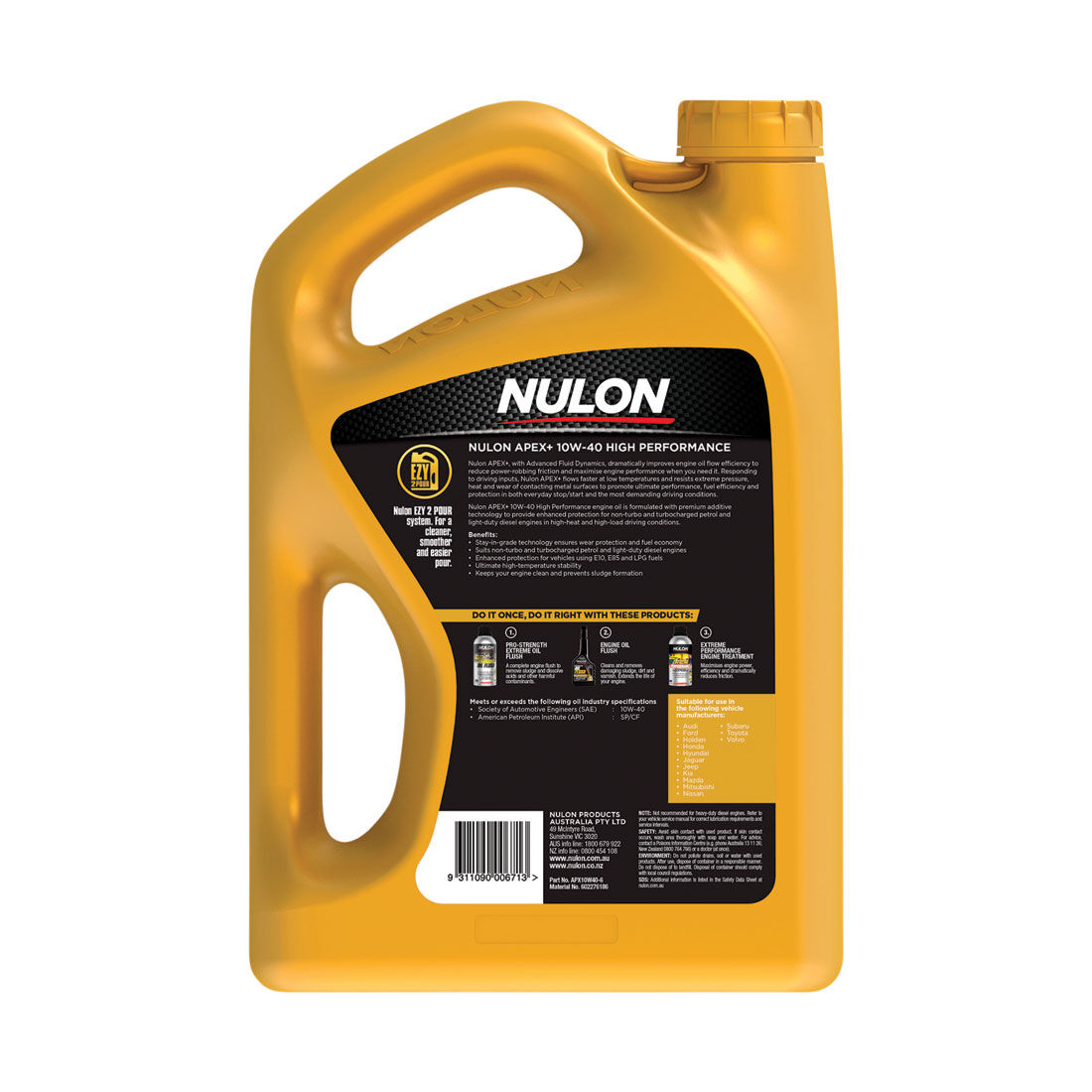 Nulon APEX+ 10W-40 High Performance Engine Oil 6 Litre, , scaau_hi-res